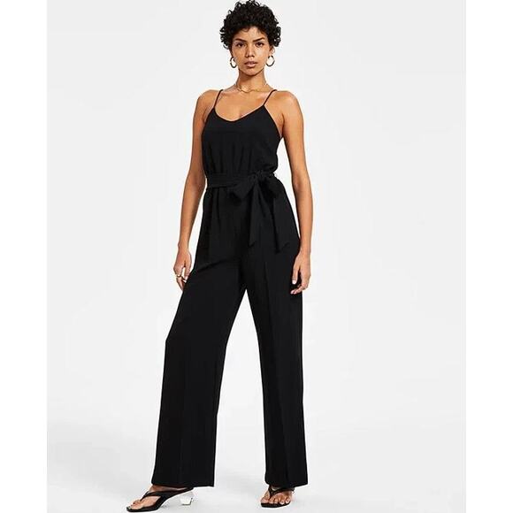 BAR II Women's Textured Crepe V-Neck Jumpsuit Size XL In Black - Picture 1 of 14